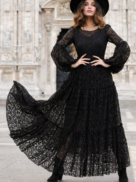 Joyfolie Dresses & Skirts - Mia Joy Joyfolie Ember Black Lace Maxi Boho Peasant Tiered Boho Wichy Dress